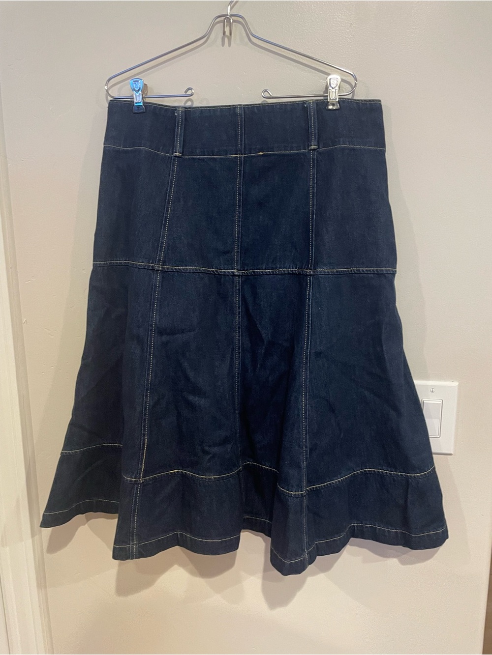 Women's Dark Blue Denim A-Line Skirt - Classic Flare - Picture 3 of 3